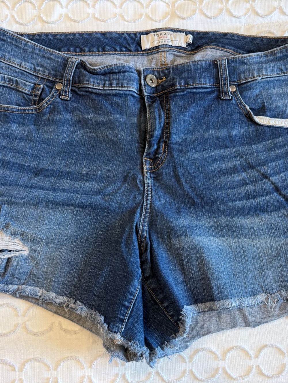 torrid Denim Jeans in Mid Blue with Tan Stitching